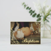 ベビーの洗礼の金ゴールドの装飾およびタイポグラフィの上敷 案内ポストカード (スタンド正面)