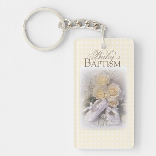 ベビーの洗礼中立、カスタマイズ可能な名前、 キーホルダー (正面)