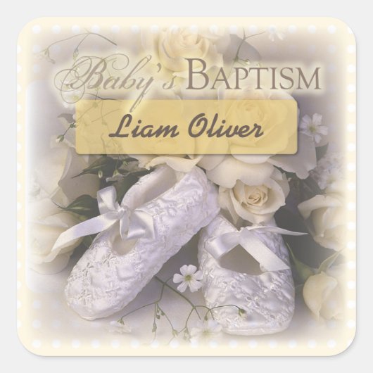 ベビーの洗礼中立、カスタマイズ可能な名前、リアム スクエアシール (正面)