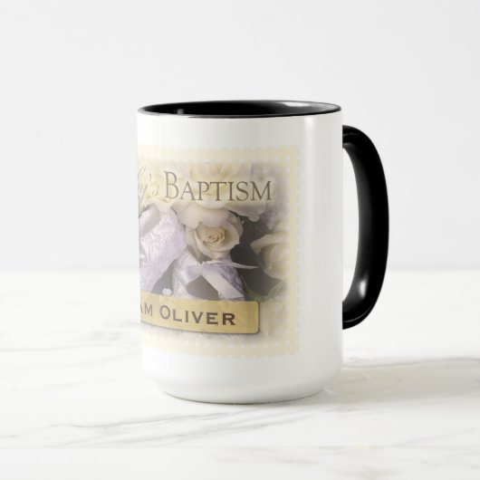 ベビーの洗礼中立、カスタマイズ可能な名前、リアム マグカップ (正面右)