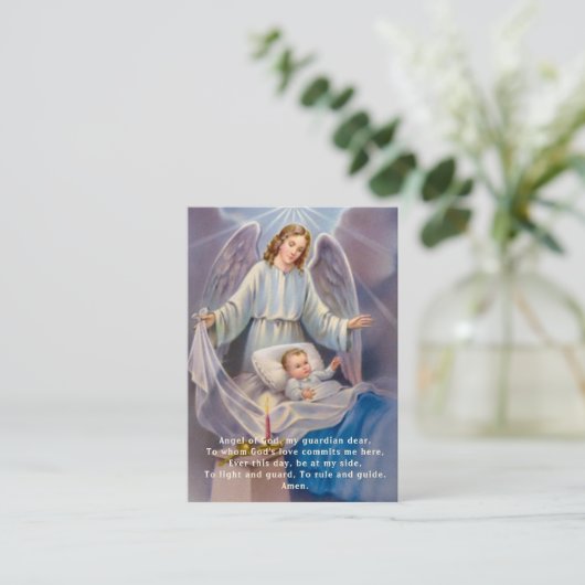 ベビーの洗礼記憶の天使の祈りの言葉の神聖なカード 名刺 (スタンド正面)