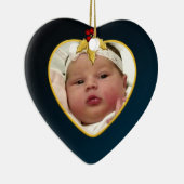 ベビーの濃紺の写真の記念品のクリスマスのハート セラミックオーナメント (右)
