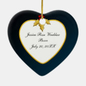 ベビーの濃紺の写真の記念品のクリスマスのハート セラミックオーナメント (裏面)