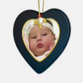 ベビーの濃紺の写真の記念品のクリスマスのハート セラミックオーナメント (左)