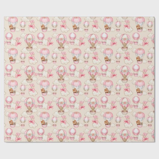 ベビーの熱気球とかわいい動物 ラッピングペーパー (フラット)