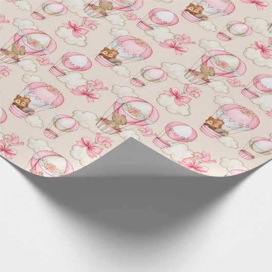 ベビーの熱気球とかわいい動物 ラッピングペーパー (角)