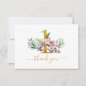 ベビーの猫と花1歳の誕生日ありがとう サンキューカード (正面)