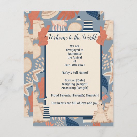 ベビーの男の航海の子の誕生発表 ポストカード (正面/裏面)