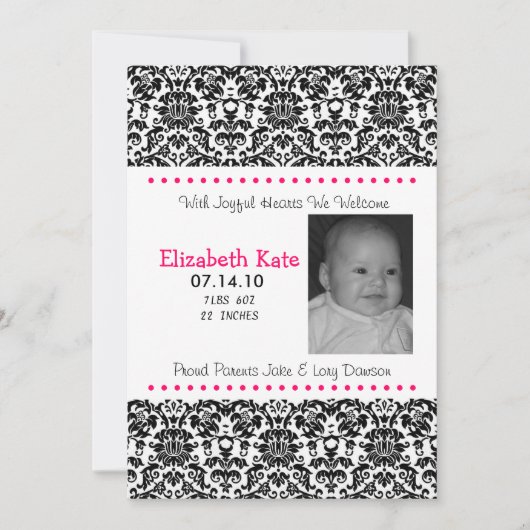 ベビーの発表の女の子 案内状 (正面)