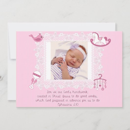 ベビーの発表、女の子のためのキリスト教の聖なる書物、経典 案内状 (正面)