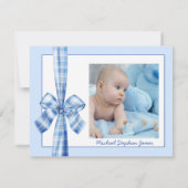 ベビーの発表boy photo retro blue bow 案内状 (裏面)