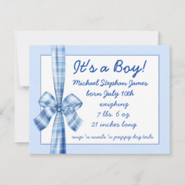 ベビーの発表boy photo retro blue bow 案内状