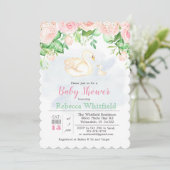 ベビーの白鳥の花のグリッターのベビーシャワーの招待状 招待状 (スタンド正面)