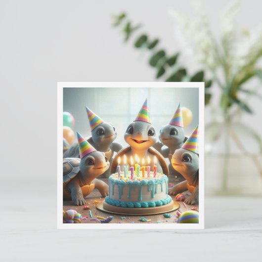 ベビーの祝亀の誕生日ケーキと帽子 招待状 (スタンド正面)