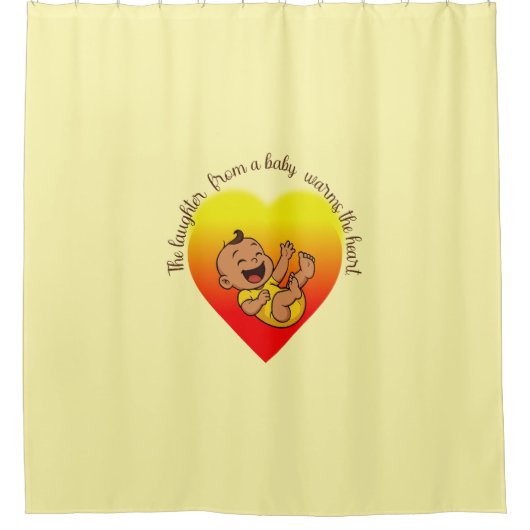 「ベビーの笑い声がハートを暖める」 シャワーカーテン (正面)