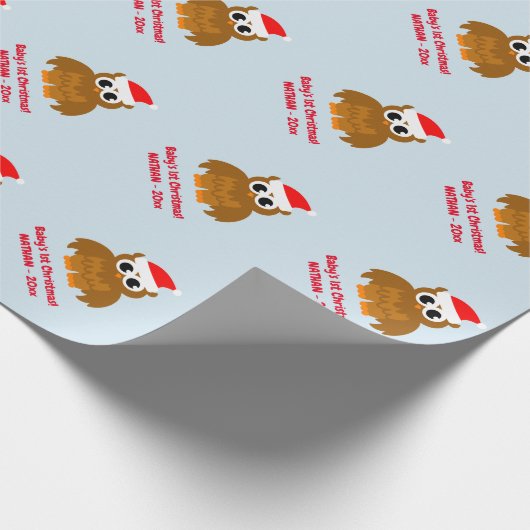 ベビーの第1クリスマスのかわいいフクロウのカスタムの休日 ラッピングペーパー (角)