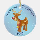 ベビーの第1クリスマスのためのかわいいルドルフ セラミックオーナメント (正面)