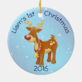 ベビーの第1クリスマスのためのかわいいルドルフ セラミックオーナメント (裏面)