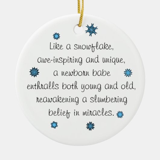 ベビーの第1クリスマスのオーナメントの青い雪片の詩 セラミックオーナメント (正面)
