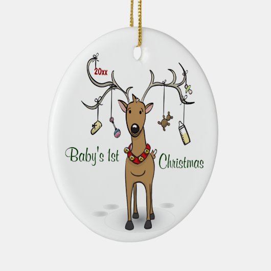 ベビーの第1クリスマスのオーナメント-トナカイの写真 セラミックオーナメント (右)