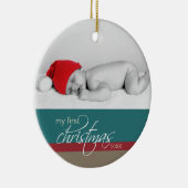 ベビーの第1クリスマスのカスタムなオーナメント(ティール（緑がかった色）) セラミックオーナメント (右)