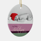 ベビーの第1クリスマスのカスタムなオーナメント(プラム) セラミックオーナメント (右)