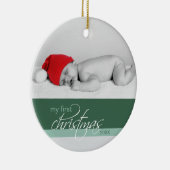 ベビーの第1クリスマスのカスタムなオーナメント(緑2) セラミックオーナメント (右)
