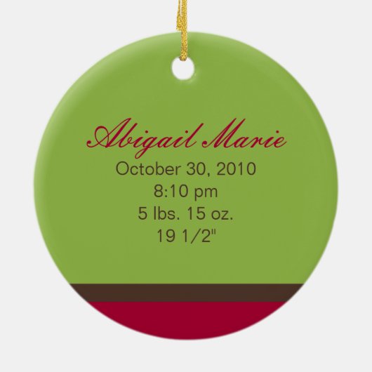 ベビーの第1クリスマスのカスタムなオーナメント(緑) セラミックオーナメント (裏面)