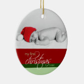 ベビーの第1クリスマスのカスタムなオーナメント(赤い) セラミックオーナメント (右)