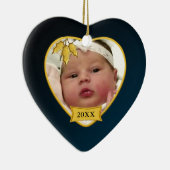 ベビーの第1クリスマスの濃紺の写真 セラミックオーナメント (右)