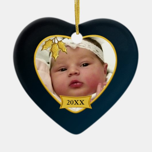 ベビーの第1クリスマスの濃紺の写真 セラミックオーナメント (正面)