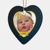 ベビーの第1クリスマスの濃紺の写真 セラミックオーナメント (左)