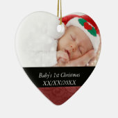 ベビーの第1クリスマスの赤い渦巻の写真 セラミックオーナメント (右)