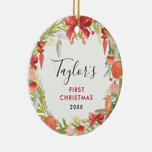 ベビーの第1クリスマス|のかわいいベビーの写真を包んで下さい セラミックオーナメント (右)