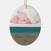ベビーの第1クリスマス-リボン(灰色) セラミックオーナメント (右)
