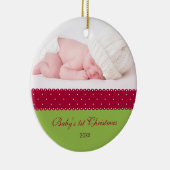 ベビーの第1クリスマス-リボン(緑) セラミックオーナメント (右)