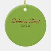 ベビーの第1クリスマス-リボン(緑) セラミックオーナメント (裏面)