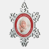 ベビーの第1回クリスマスモダン写真赤と白 スノーフレークピューターオーナメント (右)