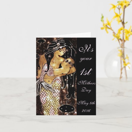ベビーの第1母の日の人魚 カード (黄色い花)