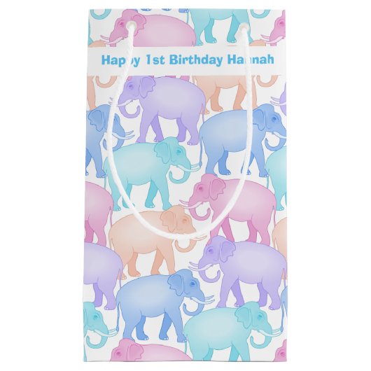 ベビーの第1誕生日のカラフル象 スモールペーパーバッグ (正面)