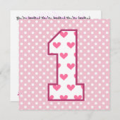 ベビーの第1誕生日の名前をカスタムするのモダンなハートV07B 招待状 (正面/裏面)