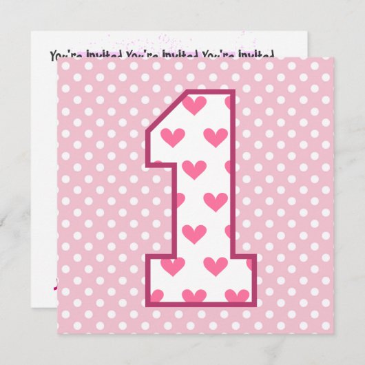 ベビーの第1誕生日の名前をカスタムするのモダンなハートV07B 招待状 (正面/裏面)