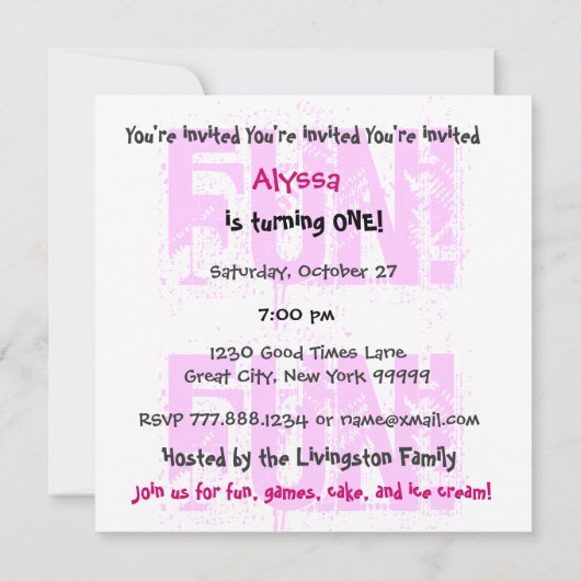 ベビーの第1誕生日の名前をカスタムするのモダンなハートV07B 招待状 (裏面)