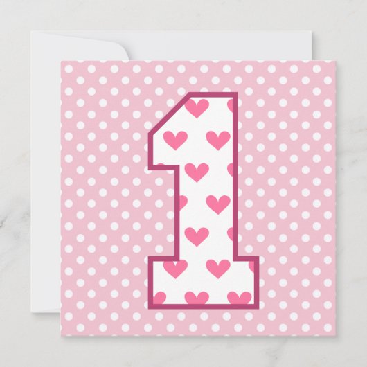 ベビーの第1誕生日の名前をカスタムするのモダンなハートV07B 招待状 (正面)