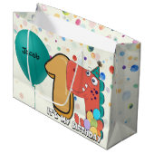 ベビーの第1誕生日の恐竜のカスタム ラージペーパーバッグ (正面アングル)