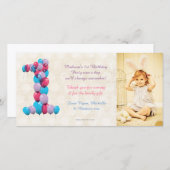 ベビーの第1誕生日の気球は写真カード感謝していしています サンキューカード (正面/裏面)