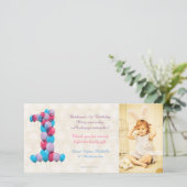 ベビーの第1誕生日の気球は写真カード感謝していしています サンキューカード (スタンド正面)