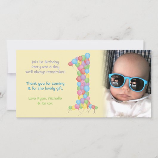 ベビーの第1誕生日は写真カード感謝していしています サンキューカード (正面)