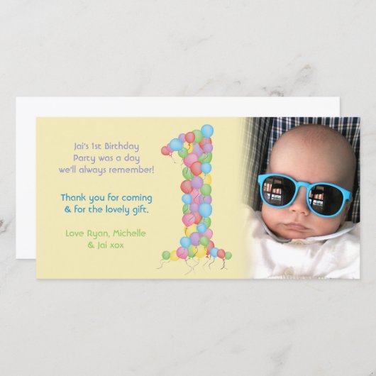 ベビーの第1誕生日は写真カード感謝していしています サンキューカード (正面/裏面)