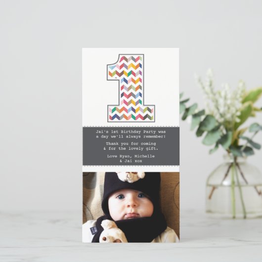 ベビーの第1誕生日第1は写真カード感謝していしています サンキューカード (スタンド正面)
